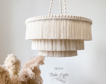 Boho Fringe Chandelier, Tiered Pendant Light, Fringe Light Fixture, Tassel Lamp Shade, Nursery Lighting