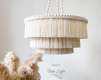 Boho Fringe Chandelier, Cotton Pendant Light, Fringe Light Fixture, Tassel Lamp Shade, Nursery Lighting