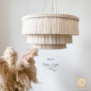 Boho Fringe Chandelier, Cotton Pendant Light, Fringe Light Fixture, Tassel Lamp Shade, Nursery Lighting