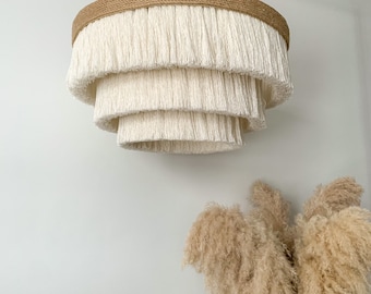 Fringe Pendant Light, Cotton Pendant Light Fixture, Boho Light, Nursery Ceiling Lamp, Bedroom Lighting