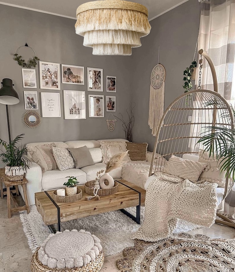 Boho Leuchte Strand Stil Baumwolle Sisal Gras Pendelleuchte Kronleuchter Pendelleuchte Bild 2