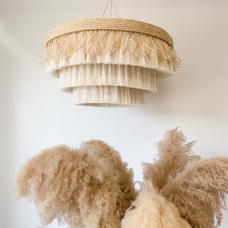 Luminaire bohème suspendu style plage en sisal gras et coton, suspension lustre image 5