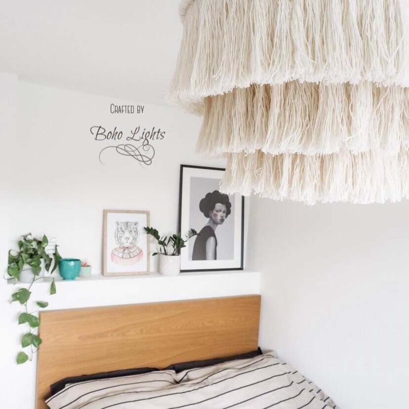 Boho Light Fixture Fringe Cotton Chandelier Boho Lamp Shade