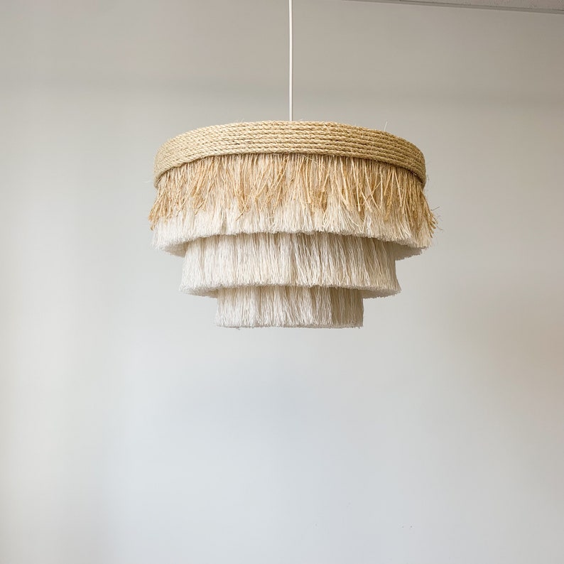 Boho Light Fixture Beach Style Cotton Sisal Gras Pendant Light Chandelier Pendant Light image 4