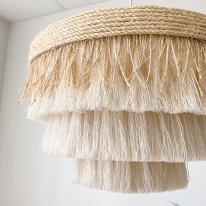 Luminaire bohème suspendu style plage en sisal gras et coton, suspension lustre image 6