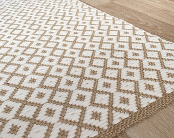 Boho Runner Jute Cotton Handwoven Rustic Rug