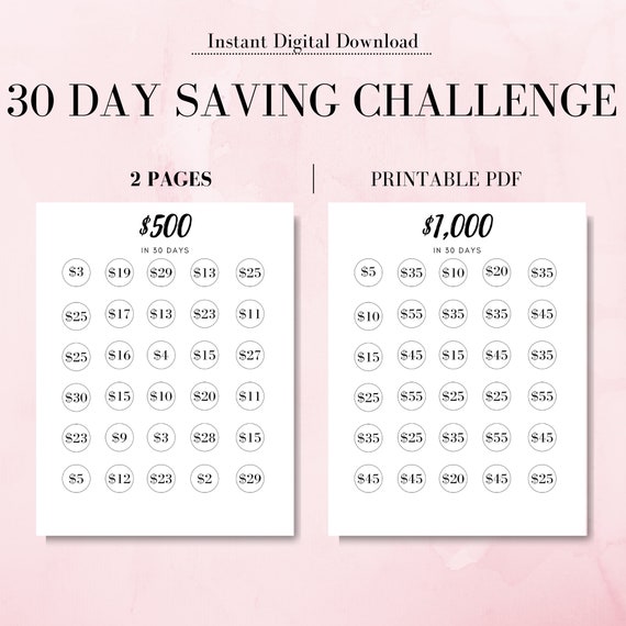 Money Saving Challenge Printable Save 1000 In 30 Days Save Etsy Hong Kong