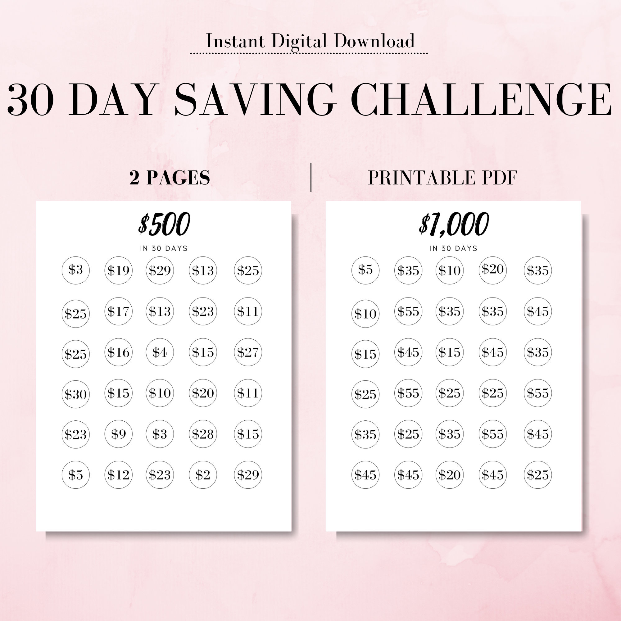 Money Saving Challenge Printable Save 1000 In 30 Days Save - Etsy