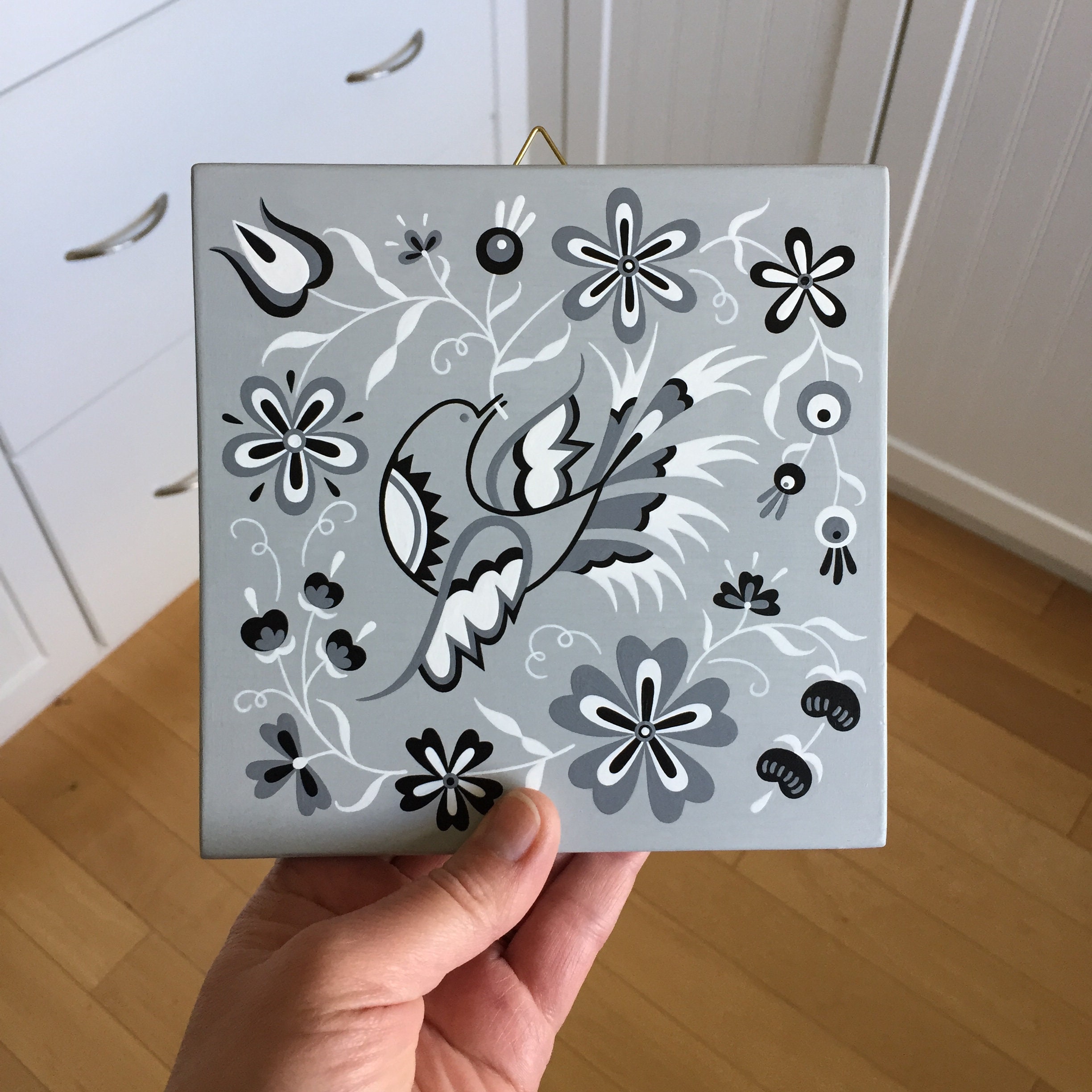 Original acrylic folk art painting on wood 6x6 Folk Etsy