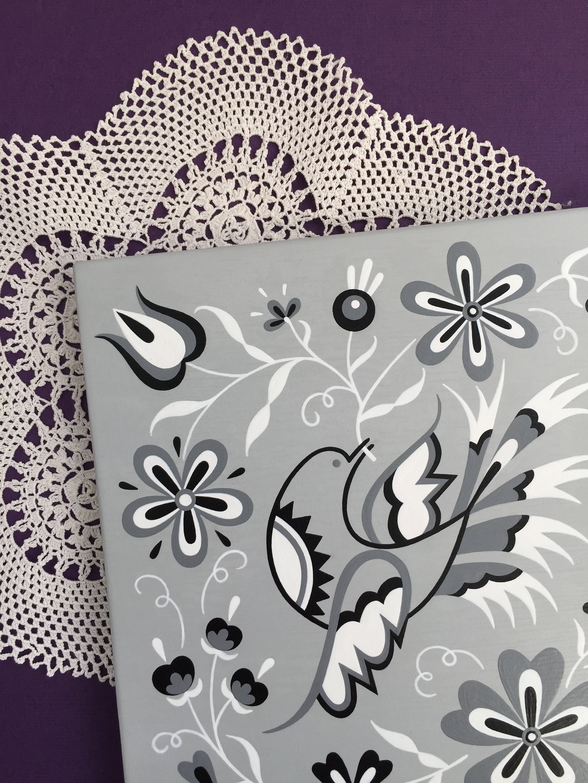 Original acrylic folk art painting on wood 6x6 Folk Etsy