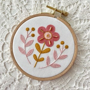 Folk flower embroidery, 4.5” original hand embroidered art, Slovak folk design, European folk art.