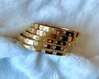 Pulseras apilables con baño de oro de 18 quilates y PVD. Diseños de constelación, crepúsculo, corazón y celestial. Regalo para el Día de la Madre.