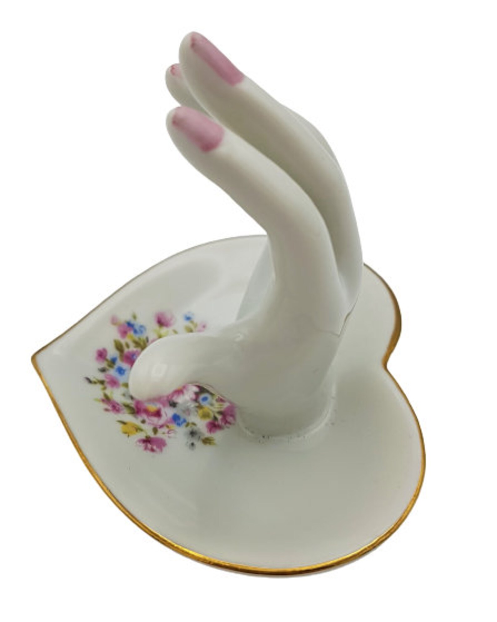 Vintage Porcelain Hand Ring holder Heart Shaped Trinket Etsy
