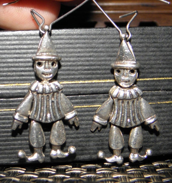 Sterling Silver Harlequin Clown Articulated Earri… - image 1