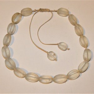 Antique Melon Shaped Peking Glass Prayer Beads/Necklace~Satin Finish Clear Beads