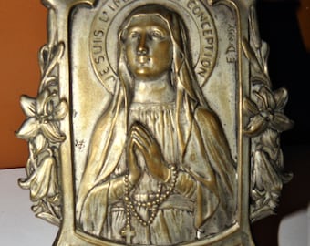 Antique French Plaque of Mary of the Immaculate conception by Artist Emile Dropsy early 1900's