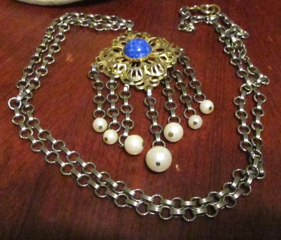 Fabulous 1970's Long Pearl Pendant on Chain. BOHO… - image 2