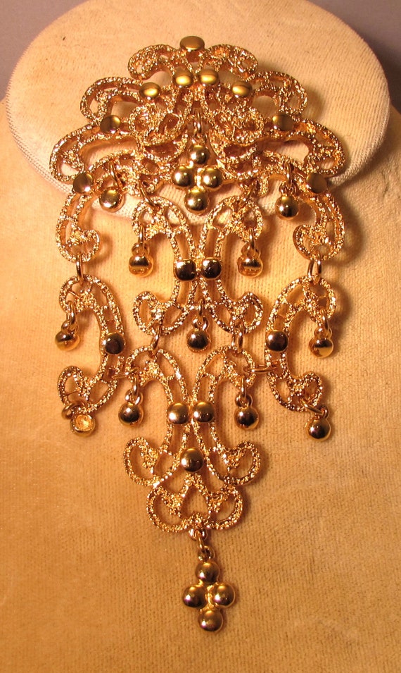 Stunning 1970's Monet Golden Ornate Dangling Baroq