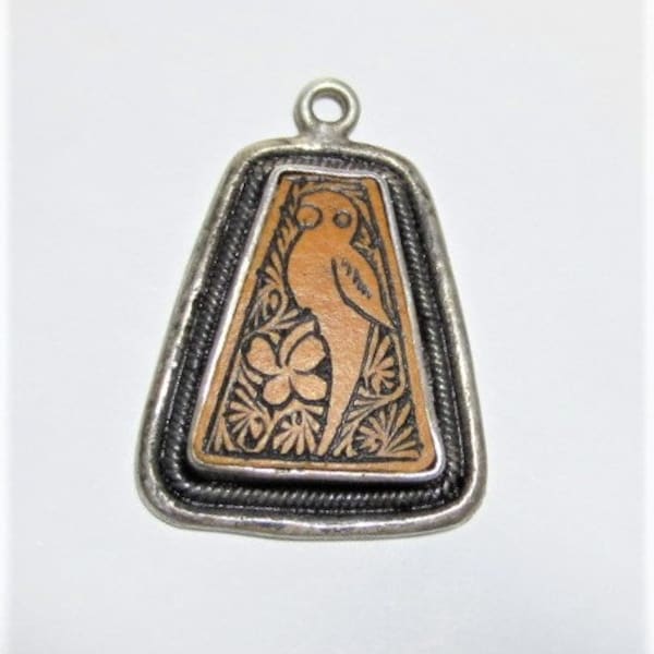 Little Mayan Parrot Pendant in Silver and Wood. Very Cute. Mexico/Guatemala.