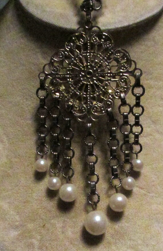 Fabulous 1970's Long Pearl Pendant on Chain. BOHO… - image 3