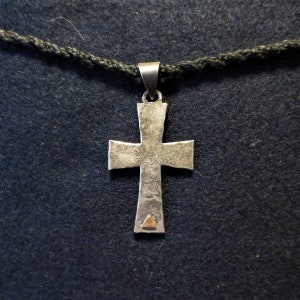 Vintage Sterling Silver and Gold Cross made by Santa Cruz, CA Artisan. On woven cord. Unisex.