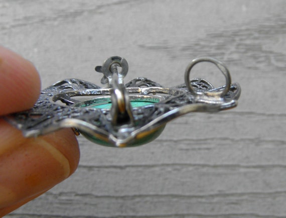 Vintage Sterling Silver Wire Work Brooch with Gre… - image 6