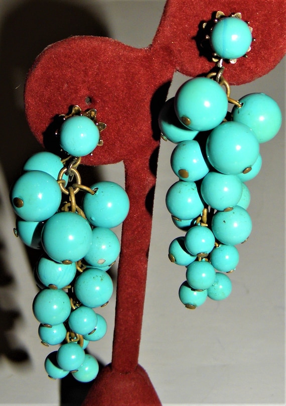 1960's Baby Blue Grape Cluster Dangle Earrings. Cl