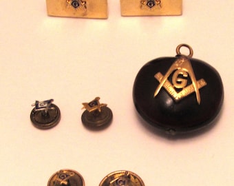 Vintage Lot of Masonic Flair. Cufflinks, Lapel Pins and Kukui Nut Fob 1900-1950