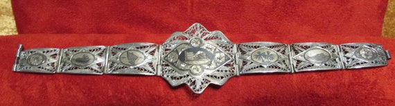 Vintage Silver Egyptian Revival Nielo Bracelet wi… - image 1