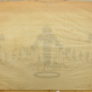 1948 Set Design Drawing and Showgirls for Aquafantasy "Braziliana" Cow Palace, Daly City, CA by R. J. DiVincenzi