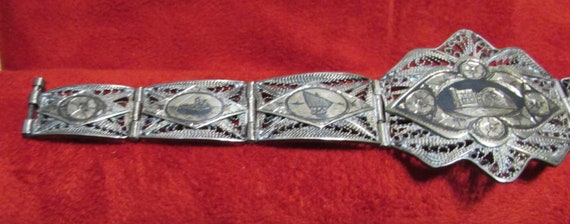 Vintage Silver Egyptian Revival Nielo Bracelet wi… - image 2
