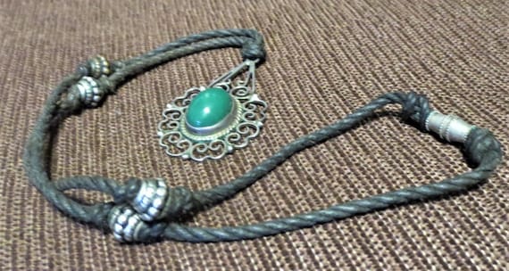 1940's Mexican Jade and Sterling Silver Pendant o… - image 1