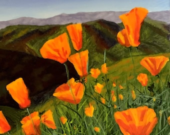 Kalifornischer Mohn Mohn Druck: Lake Elsinore Superbloom Art (20x30)