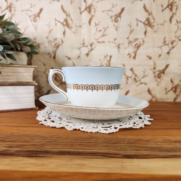 Vintage Colclough Blue & Gold Lace Tea cup and Saucer Bone China