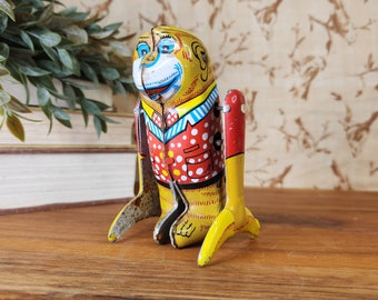 Vintage Wind-up Tin Acrobatic Jumping Monkey Toy