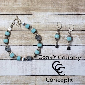 Milky Blue Drop Dangly Statement Earrings and Matching Bracelets