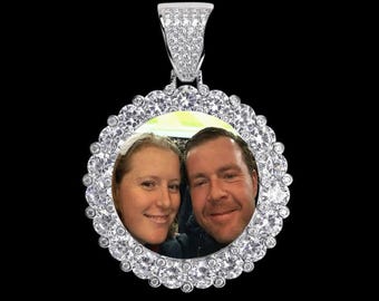 Custom Photo Pendant Necklace: Cubic Zirconia, Hip-Hop Style