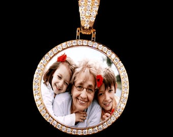 Personalized Custom Photo Pendant Necklace: Smaller Size Iced Out Hip Hop Style