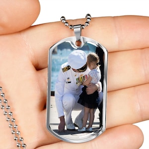 Personalized Custom Photo Military Dog Tag Necklace: USA Army, Navy, Air Force