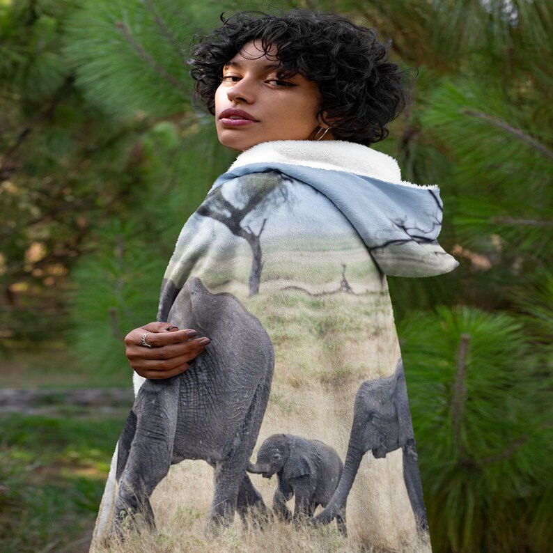 Custom Elephant Hooded Blanket, Elephant Lover Hood Blanket, Vivid