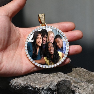 Personalisierte maßgeschneiderte Foto Runde Halskette & Anhänger EX-LARGE Hip Hop Anhänger, Iced Out Cubic Zircon, Schmuck Geschenk für ihn / sie