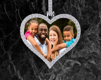 Personalized Heart Custom Made Photo Necklace & Pendant with choice of Chains, Hip Hop Iced Out.