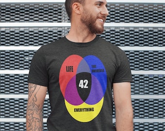 Life The Universe Everything 42 T-Shirts/Hitchhikers Guide to the Galaxy/Venn Diagram Shirt/ Fan Tee/Science Fiction