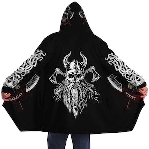 Valhalla Hooded Cloak, Norse Hooded Cloak, Odin Hooded Cloak, Viking Skull Hooded Cloak, Mythology God Odin