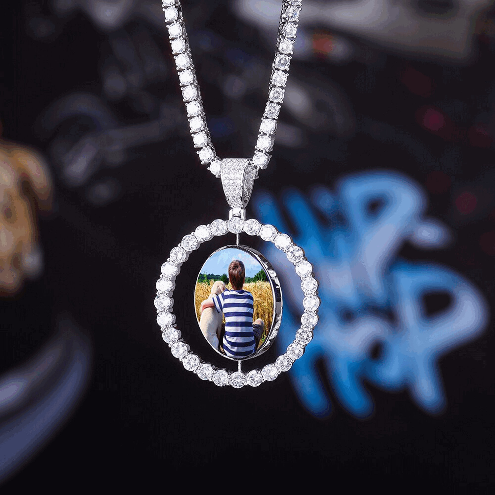Personalized Custom Double-Sided Photo Medallion Necklace: Zircon Hip Hop Jewelry