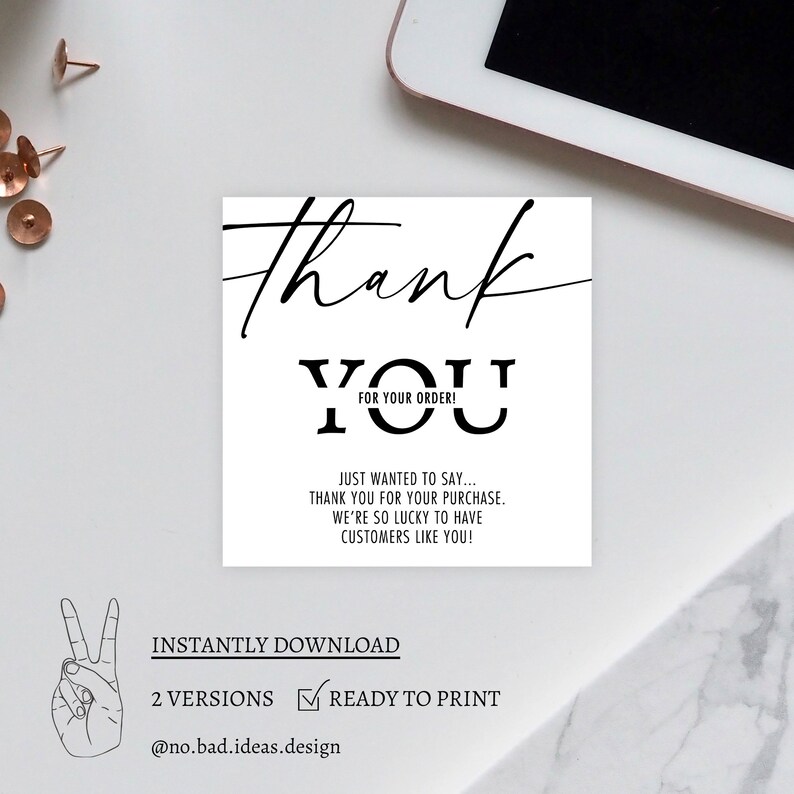 Business Order Insert Print At Home Printable Thank You Cards