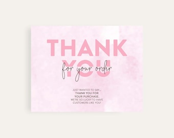 Printable Thank You Cards in Pink Watercolour, Digital Inserts, Instant Download, Thank You For Your Order