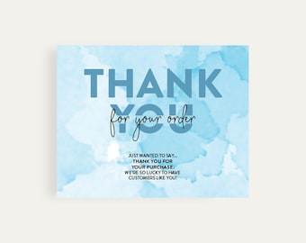 Printable Thank You Cards in Blue Watercolour, Digital Inserts, Instant Download, Thank You For Your Order