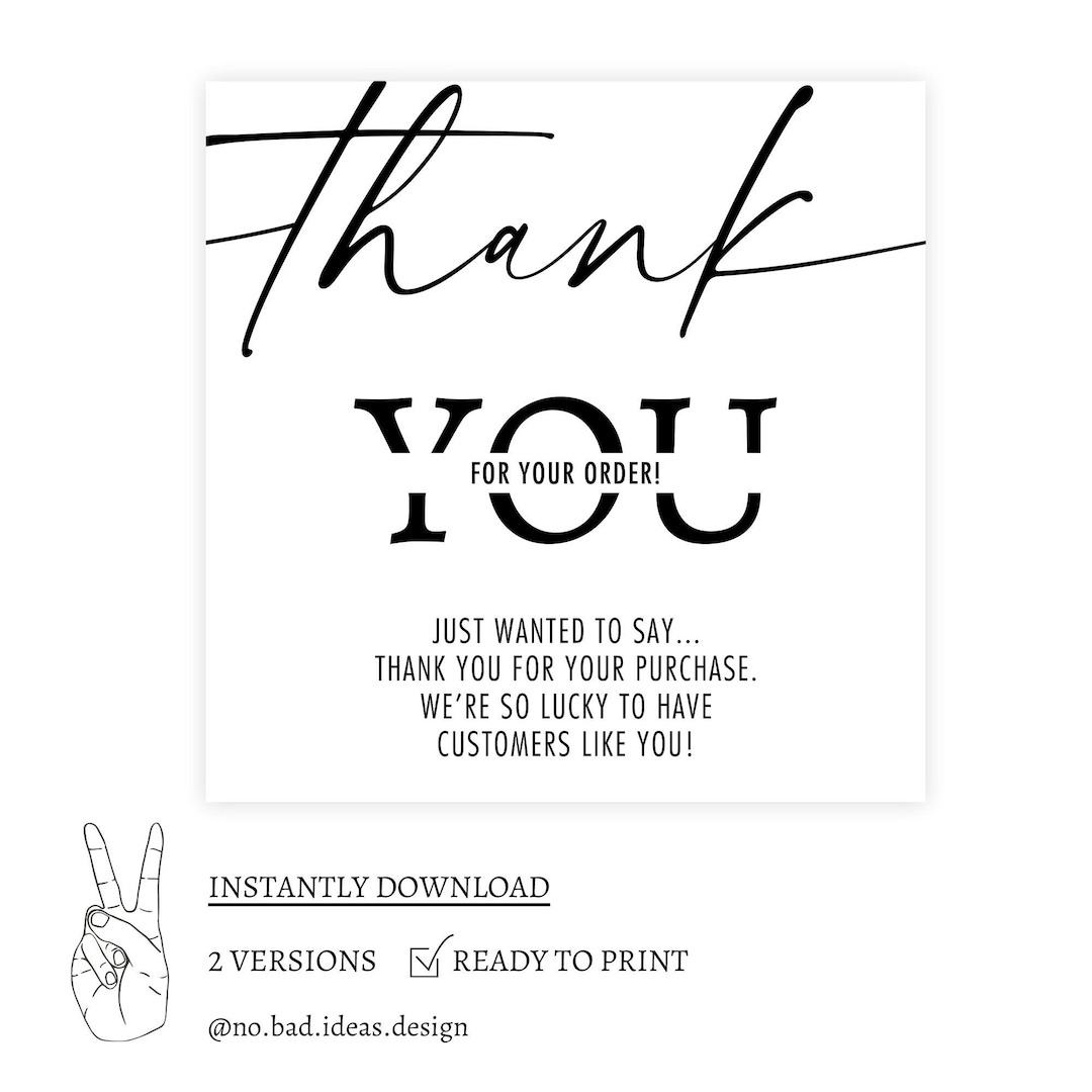 Printable Thank You Cards Print at Home Business Order Etsy
