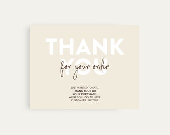 Printable Thank You Cards in Light Yellow, Small Business, Digital Inserts, Instant Download, Thank You For Your Order